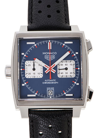 TAG Heuer Men's Monaco Swiss Automatic Stainless Steel and Leather Dress Watch, Color:Black Model CAW211P.FC6356) - MS TR JAPAN 