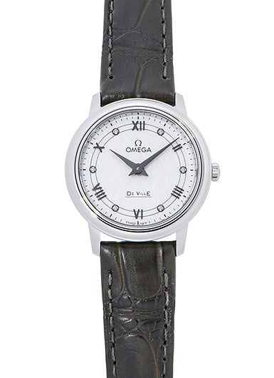 Omega De Ville Prestige White-Silvery Diamond Dial Ladies Leather Watch 424.13.27.60.52.002 - MS TR JAPAN 